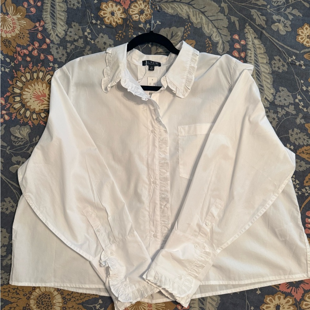 JCrew ruffle trim button up shirt NWT